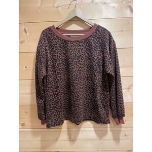 Loft Leopard Print Sweatshirt Cinamon: Black/Brown Large EUC